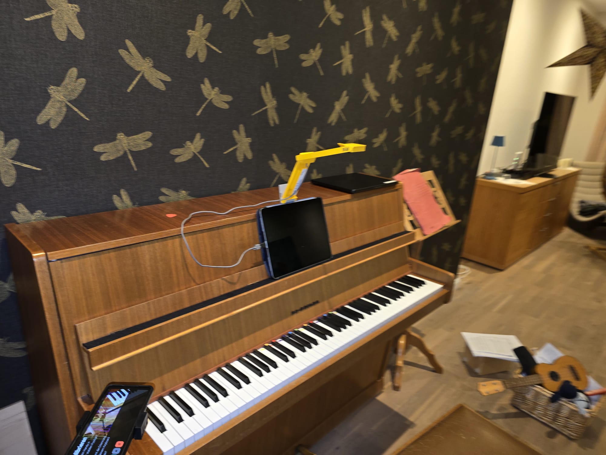 iPad setup above a piano